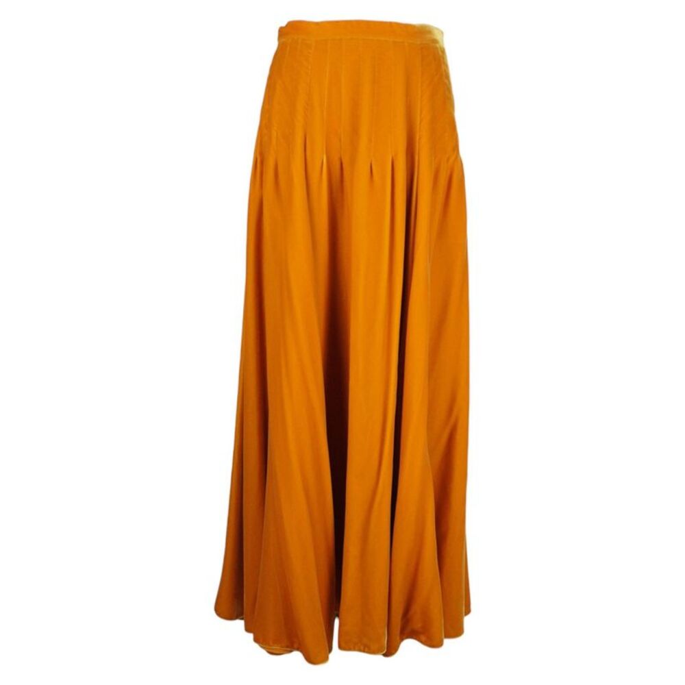 Christian Dior Pleated Mustard Velvet Maxi Skirt